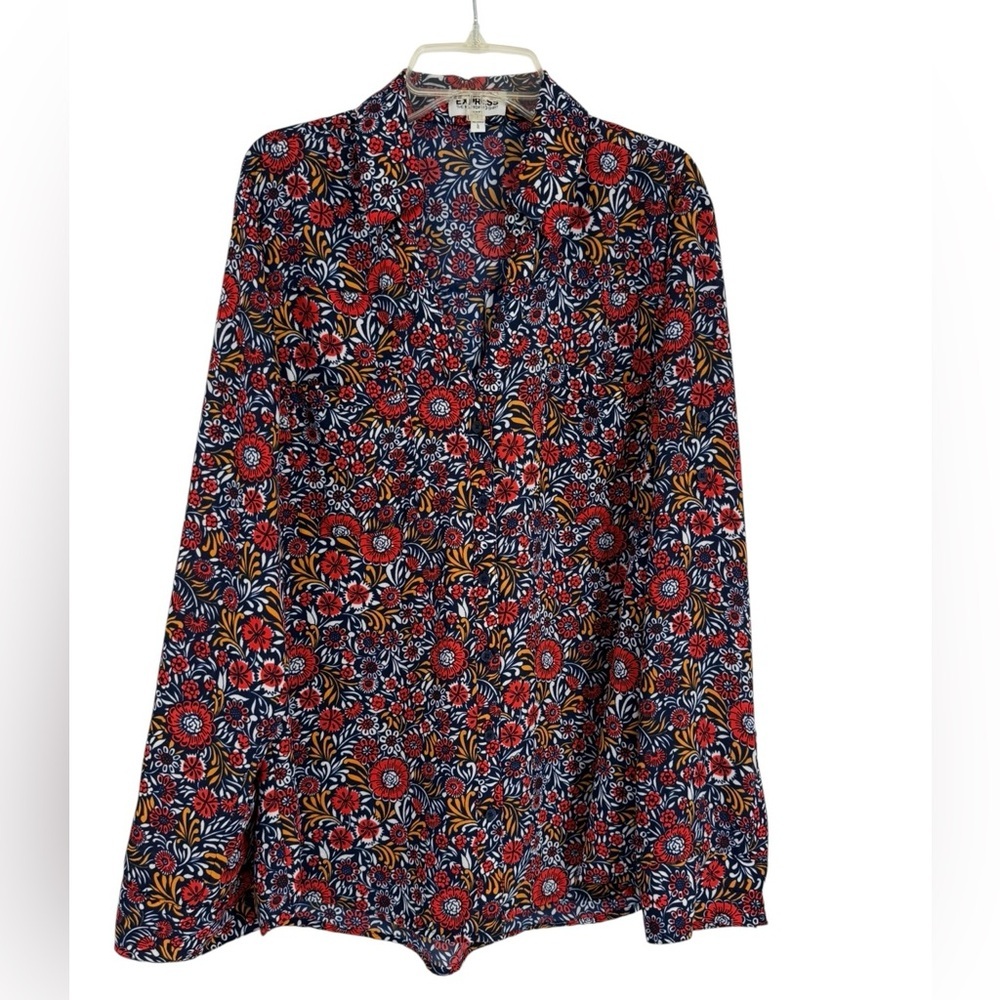 Express The Portofino Shirt Size L Collared Button Up Slim Fit blue floral